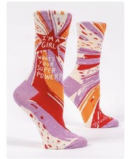 Blue Q Crew Socks I’m a Girl What’s Your Super Power? Zapato Mujer Talla 5-10