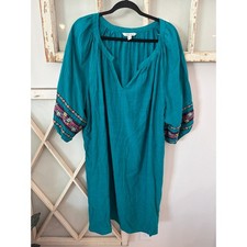 NWT Pioneer Women size 2X teal dress with ribbon around sleeves