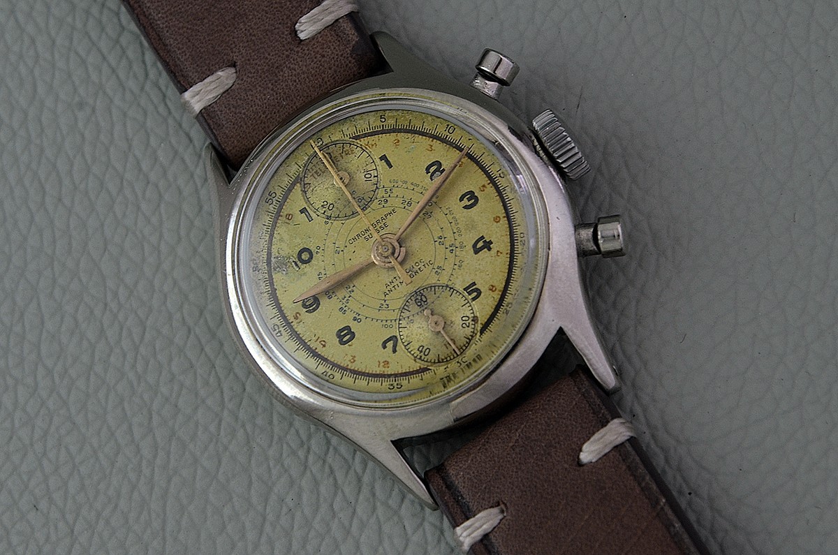 VINTAGE CHRONOGRAPHE SUISSE  AMAZING DIAL ACCURATELY WORKING 36mm CAL. VENUS 150