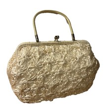 Vtg Gaymode Woven Raffia Purse Bag Japan Kiss Lock Off White Single Handle 60  s