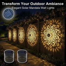 Solar Mandala Wall Light Outdoor Garden Fence Projector Lamp Patio Ambient Deco