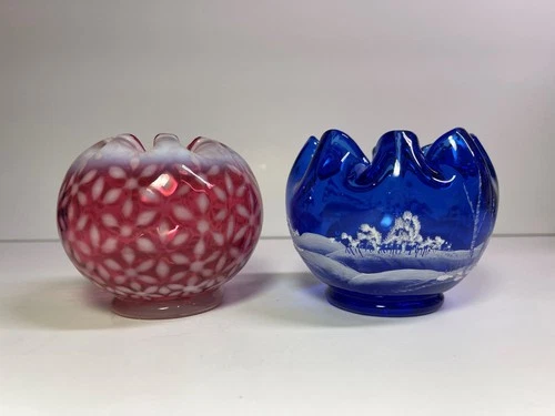 Fenton Art Glass - Red & Blue Vases - Signed by Bill Fenton / Christy Riggs