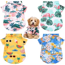 Weewooday 4-Pack Small Pet Summer T-Shirts Hawaii Floral Dog Shirt Breathable