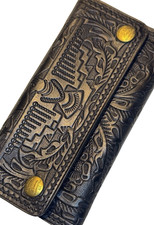 RRL RALPH LAUREN FLORAL LEATHER CARVING WALLET BIKER-FREE SHIPPING-