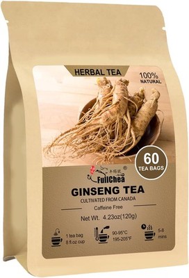 Ginseng Tea bags, 60 Teabags - Pure Ginseng Root Tea - Caffeine-Herbal Tea with