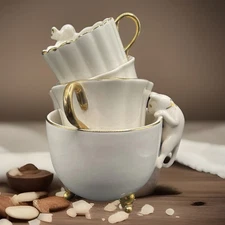 Rare! Anthropologie Porcelain Measuring Cups Cat & Mouse, Set of 4 Gold