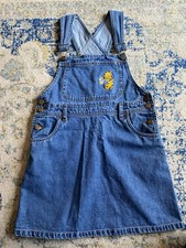 Vintage 90  s Disney Winnie the Pooh Embroidered Denim Overall Dress size 10/12