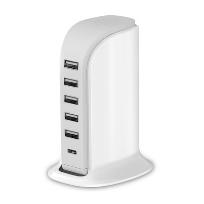 Charging Station for Multiple Devices 40W 6-port, white charging station