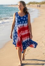 Women's Tie Dye Boho USA American Flag Sundress ONE SIZE Casual Beach Dress
