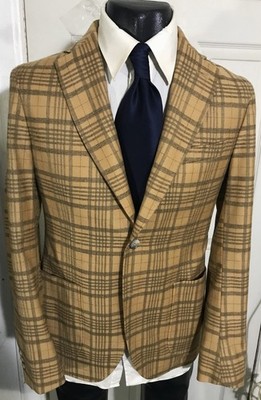 TMB SIZE 38R GOLD PLAID 2 BUTTON WOOL SPORTCOAT