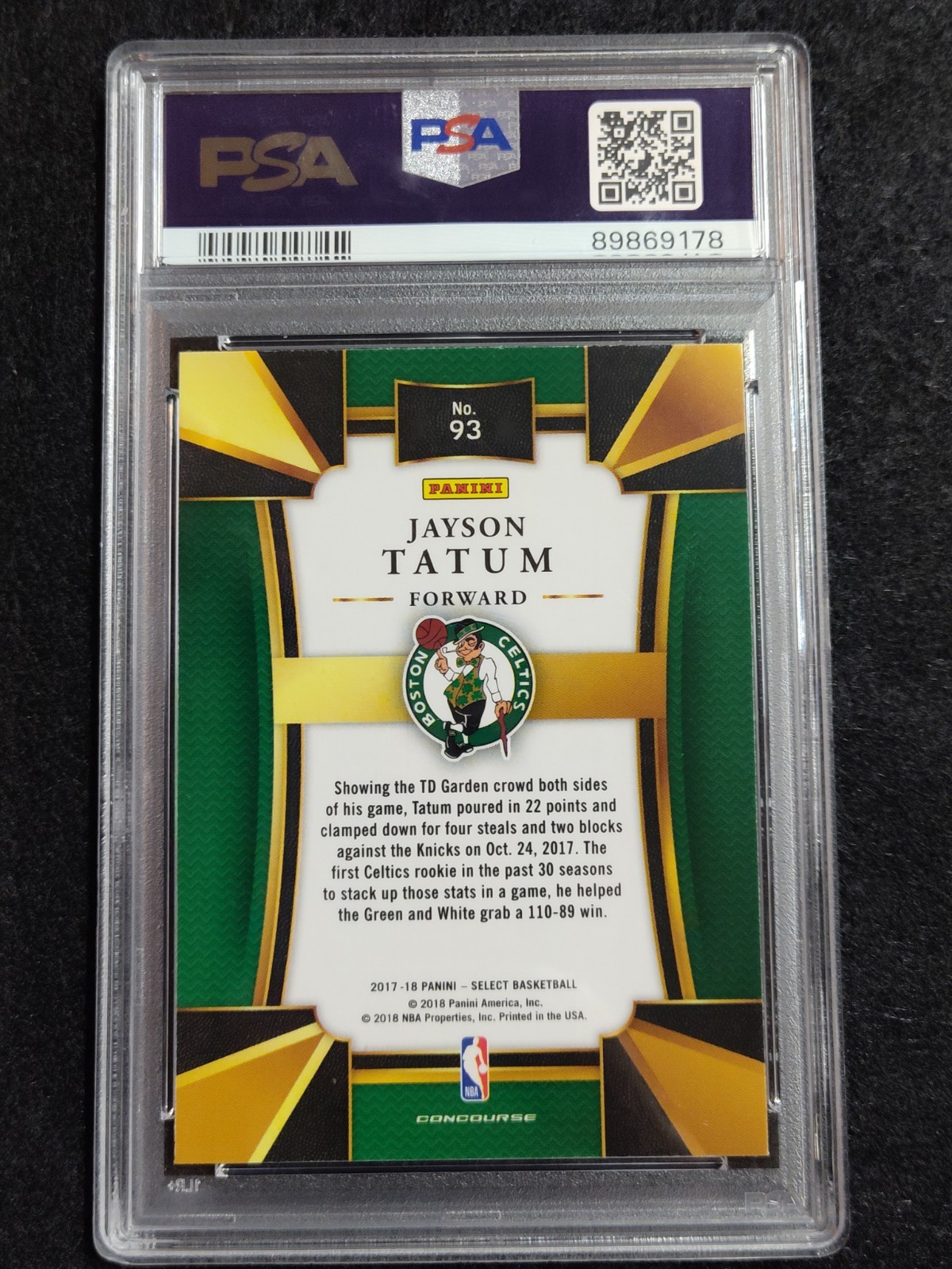 2017-18 Panini Select - Concourse Jayson Tatum #93 (RC) PSA 10 view 3
