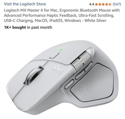 Logitech 910-007574 MX Master 4 High-Performance Wireless Mouse White Mac (New)