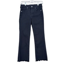 Express Womens Black Cropped Flare Mid Rise Raw Hem Jeans Size 2