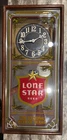 Vintage Lone Beer Mirror Clock Bar Sign Texas"National Beer" Wood Frame