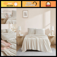 Organic Cotton Twin Sheet Set 3 Pcs - 16" Deep Pocket, Crisp Breathable, Beige