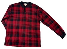 Vintage 90s L.L. Bean Shirt Mens Size L Red Plaid Henley Long Sleeve Made in USA