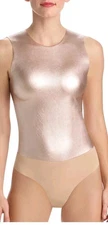 Commando Faux Leather Metallic Bodysuit Rose Gold Size Large Stretch Fitted 