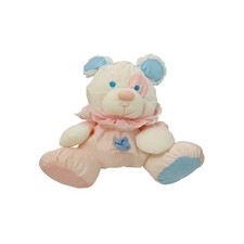 VTG Fisher Price Baby Puffalump Puppy Dog Rattle Pink Blue 1988 Stuffed Toy