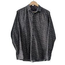 Marc Anthony Luxury Slimfit Button Down Shirt Size Large Navy Micro Floral Print