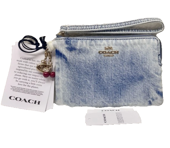 Coach CEF82 Corner Zip Wristlet Loved Denim With Charms Gold/Light