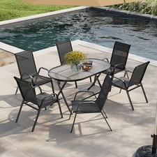 Garden Folding Chairs And Table with Parasol Hole Outdoor Patio Dining Furniture