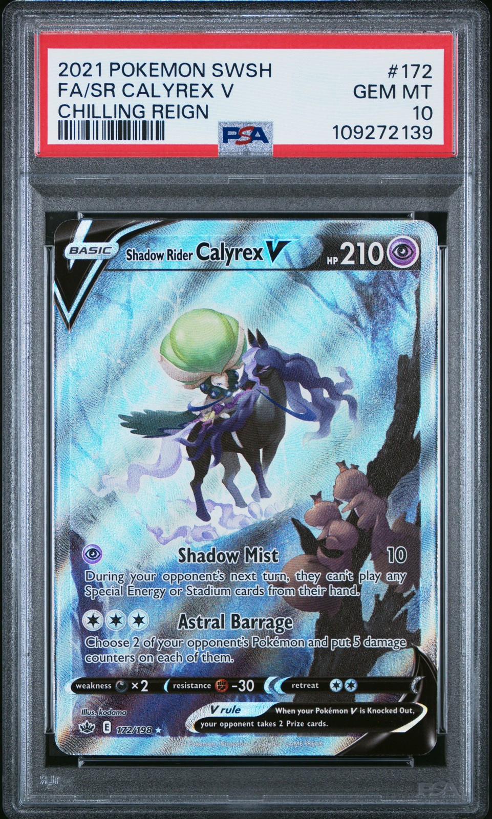 Shadow Rider Calyrex V Pokemon Sword & Shield Chilling Reign 172 Alt Art PSA 10
