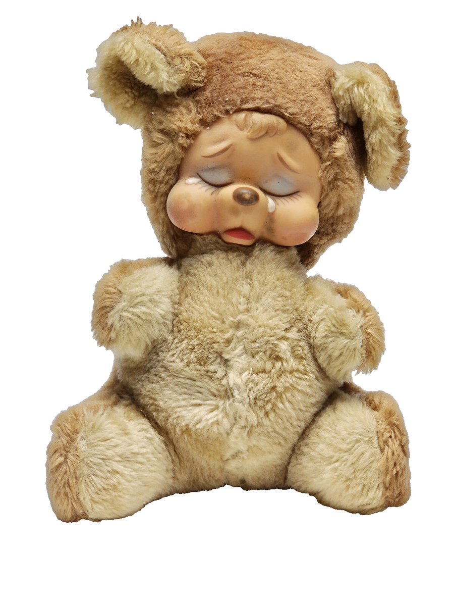 Rare Vintage Rushton Plush Rubber Face Crying Sad Brown Bear ~ 9