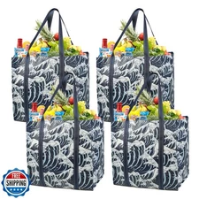 BeeGreen 4 Pack Reusable shopping Bags for Groceries - Heavy Duty Foldable La