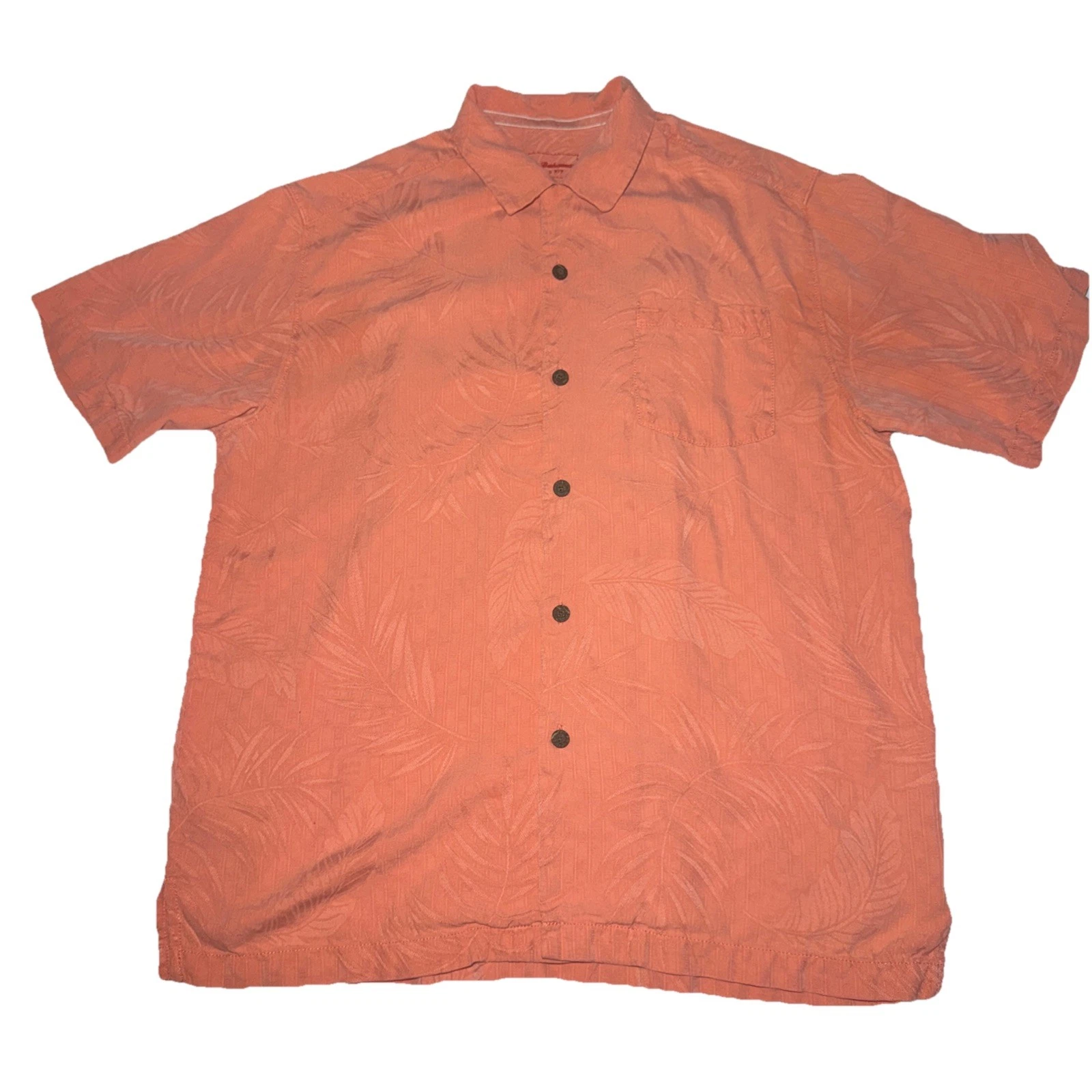 Tommy Bahama Salmon Color Button Up Shirt Mens M 100% Silk Camp Original Fit