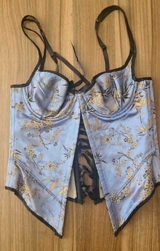 Vintage Y2K chinoisere bustier eyelet lace up size small 
