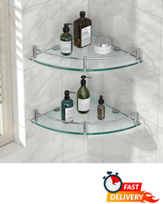 2-Pack Glass Corner Shelves Wall Mounted Tempered Bathroom Shower Shelf