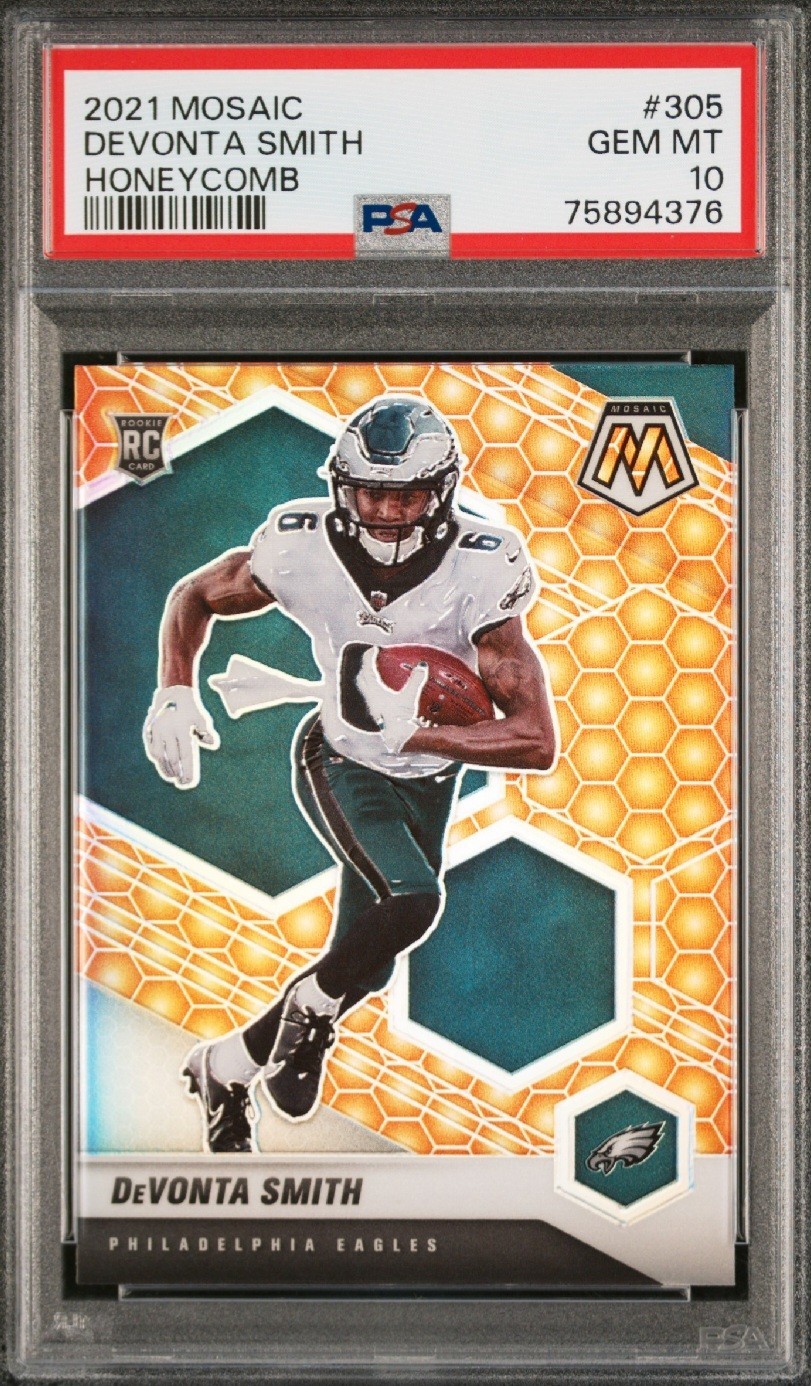 2021 Panini Mosaic Devonta Smith #305 Honeycomb (RC) PSA 10 SSP Case Hit