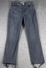 Frank  Eileen Washed Black Cork Everyday Denim Straight Leg Jeans Sz 28 Raw Hem