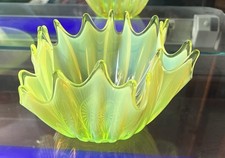 Vintage Fostoria Heirloom Vaseline Uranium Glass Handkerchief Bowl Opalescent