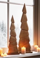 Holz Tannenbaum Adventsdeko 2Er Set Weihnachtsdeko 60 + 80 Cm Hoch Dekofigur