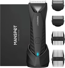 MANSPOT Manscape Body & Pubic Hair Trimmer for Men, Metallic Black, Black 