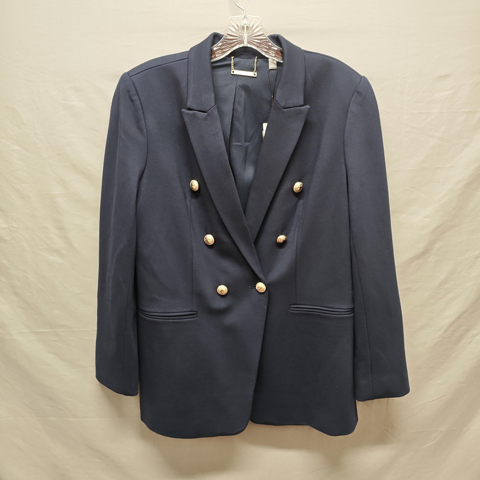 T Tahari Blazer Womens 14 Navy Double Breasted Gold Lion Button Suit Jacket