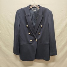T Tahari Blazer Womens 14 Navy Double Breasted Gold Lion Button Suit Jacket