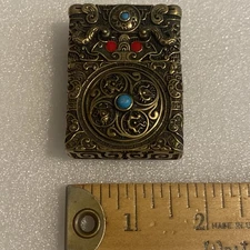 no insert, Ornate Cast Brass Flip Top Zippo Lighter Case(only)-aftermarket