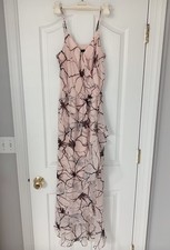 Banana Republic Baby Pink Maxi Dress Chocolate Brown Pattern Sz 0 XS-S 