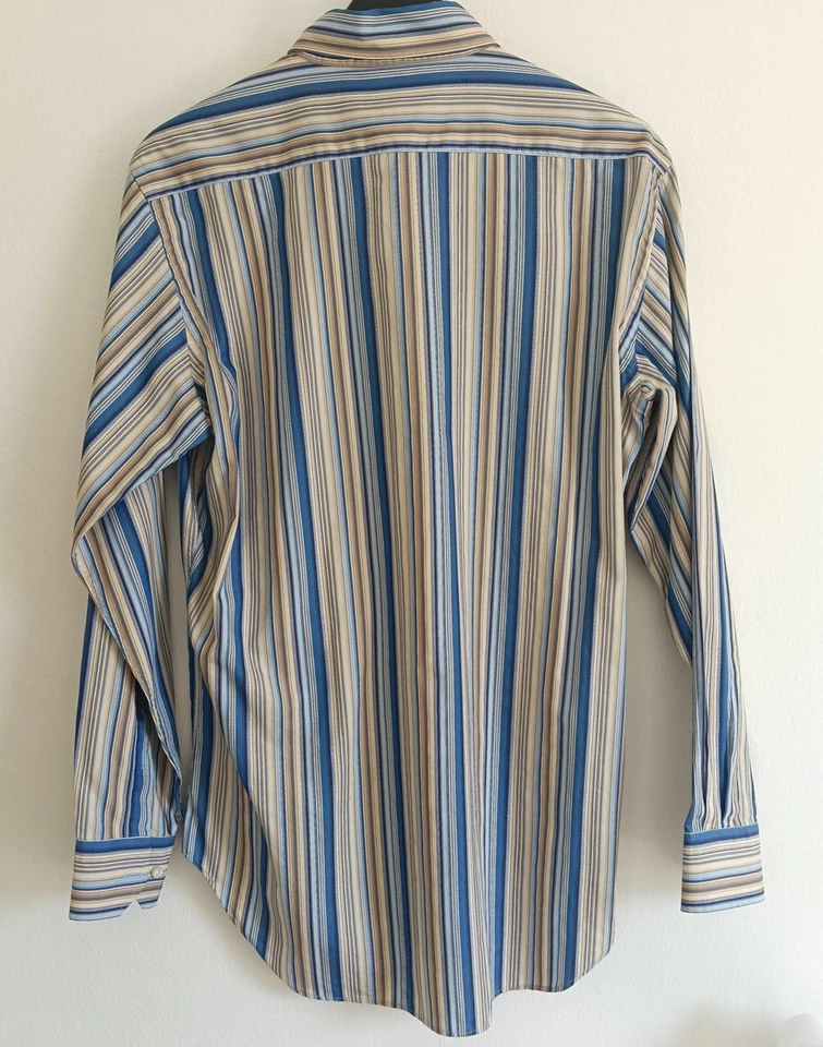 Etro Camicia a maniche lunghe in cotone a righe blu beige giallo bianco tg 41 - Immagine 2 di 4