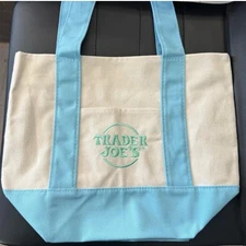 Trader Joe’s Mini Pastel Canvas Tote Bag – Limited Edition Reusable Bag (Blue)