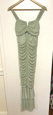 Chartou Light Green Mermaid Fishtail Ruched Dress Long Formal Size Small Bodycon