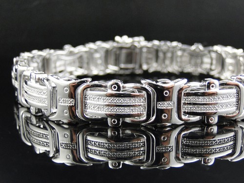 Mens Pave 12 MM White Gold Finish Round Cut Genuine Diamond Bracelet .50Ct 8.75" - Picture 2 of 6