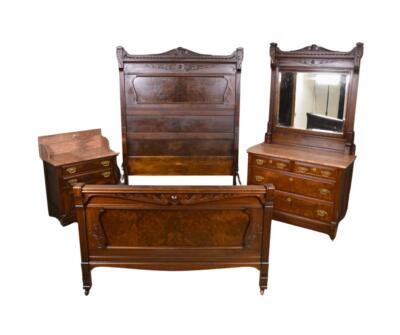 Antique 3 Piece Victorian Marble Top Bed Set - Rose Marble #21975