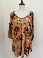 Sundance Size L 'All Hours' Velvet Floral Silk Blend Blouse Top W/Half Sleeve