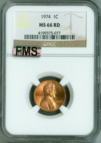 1974 Cent NGC MS66 RD MAC FMS Full Memorial Steps Penny, Bright Color & Luster!