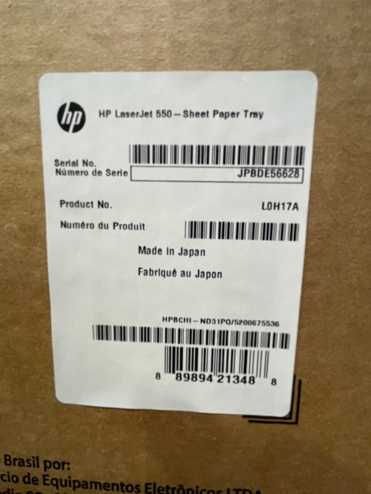 HP L0H17A LaserJet 550 Sheet Paper Tray M607 M608 M609 M610 M611 M612