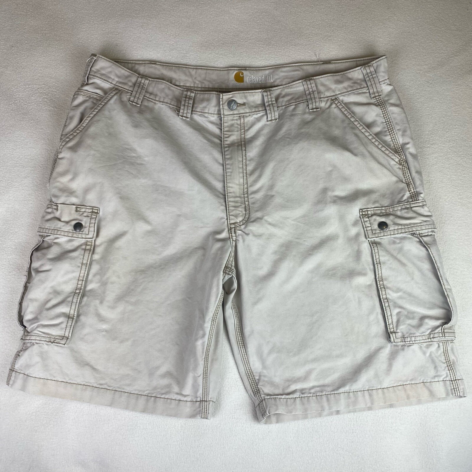Carhartt Mens Beige Canvas Relaxed Fit Cargo Shorts Size 44