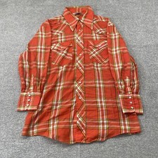 True Vintage 40s Bronco Western Pearl Snap Orange Plaid Shirt Medium